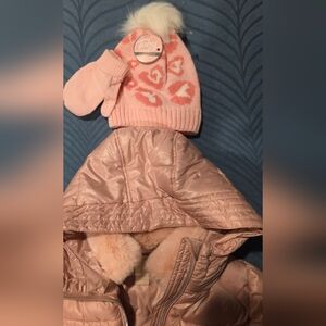 New Michael Kors Pink Kids toddler girl Puffer winter hooded Jacket size 2t &Hat